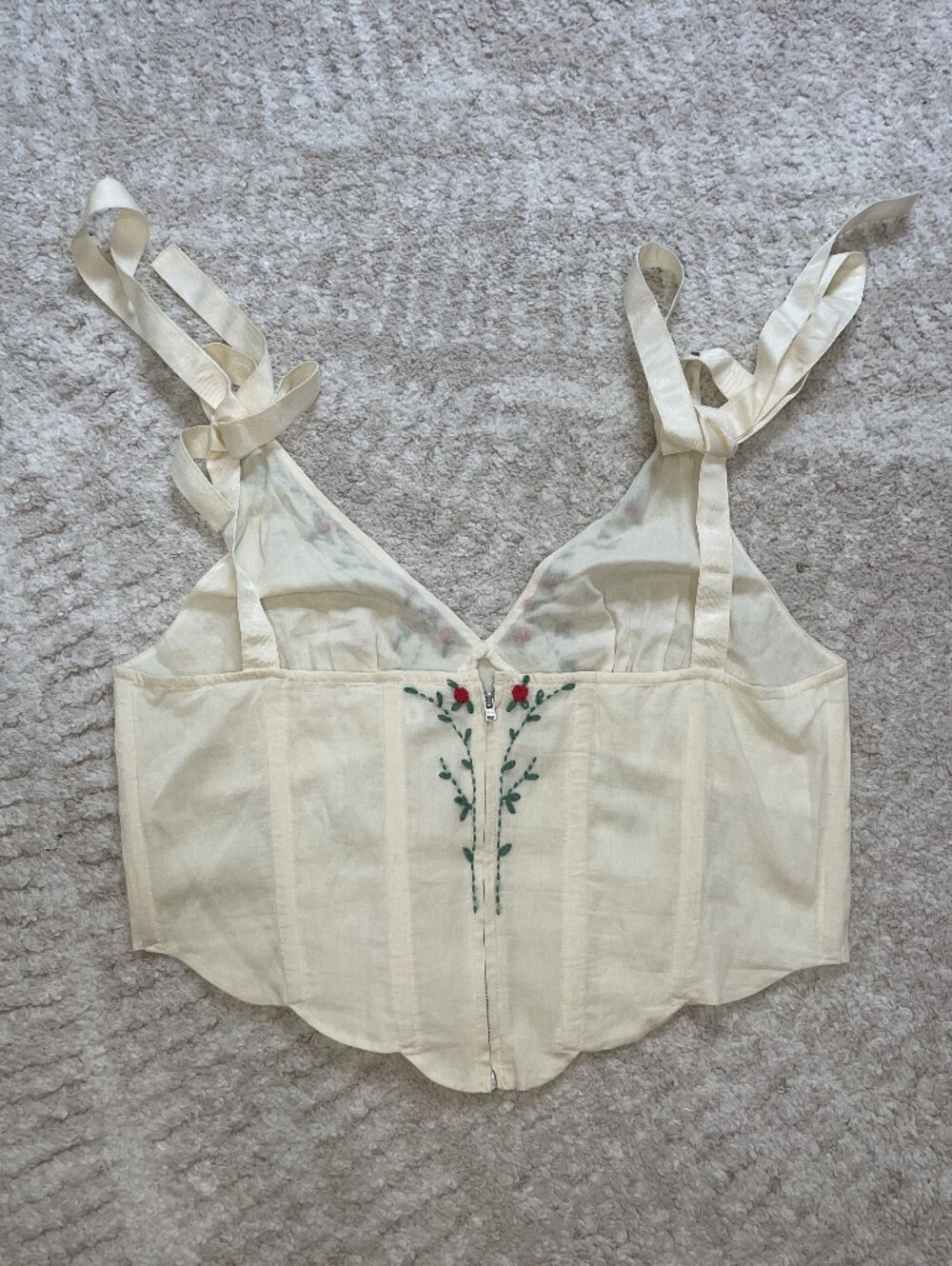 LPA White Embroidered V-Neck Corset Camisole with Red and Green Floral Detail XL - Picture 7 of 11